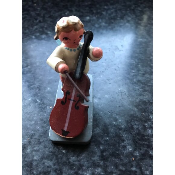 Vtg Christmas Wooden Music Angel Playing The Cello Erzgebirge Made In Germany - Picture 1 of 10